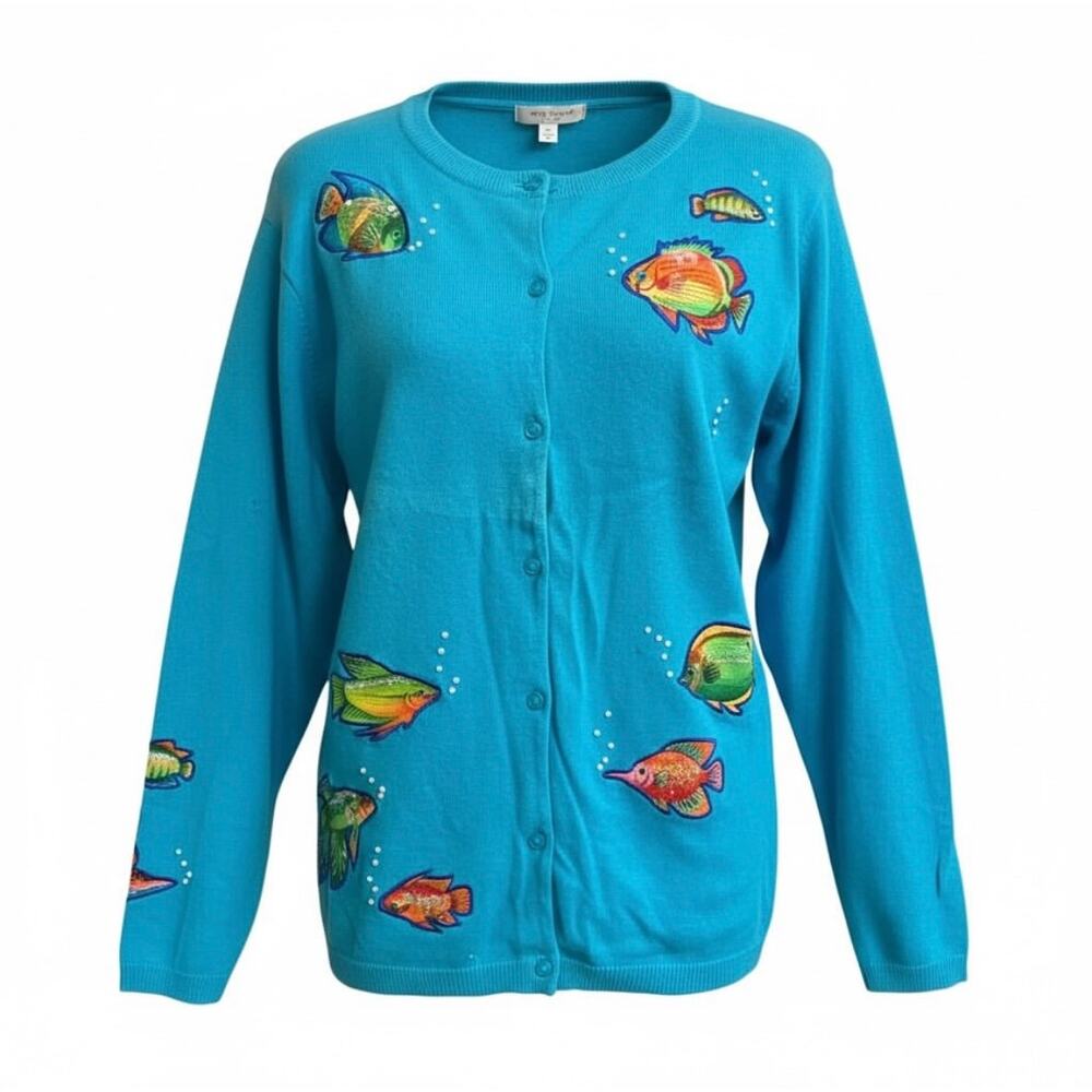 Quaker Factory Blue fish cardigan - Picture 5 of 5